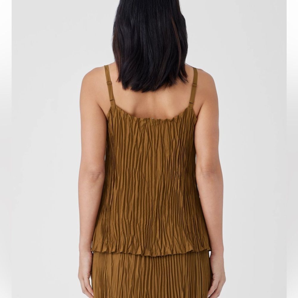 Eileen Fisher The System Crinkle Crushed Silk Cami Bronze NWT Size Large - Picture 3 of 8